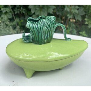 Vintage Mid Century AC Davey Chartreuse Covered  Avocado Trinket/Vanity Set READ